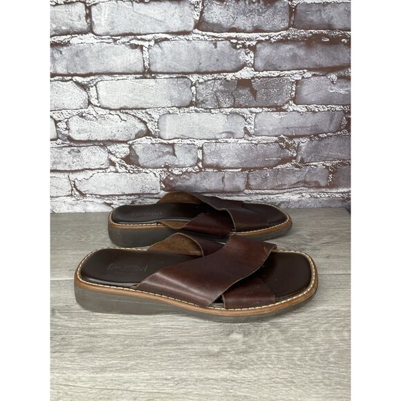 Emozioni Dark Brown Leather Slides Wedge Sandals Men Sz 45EU/12M US main image 11